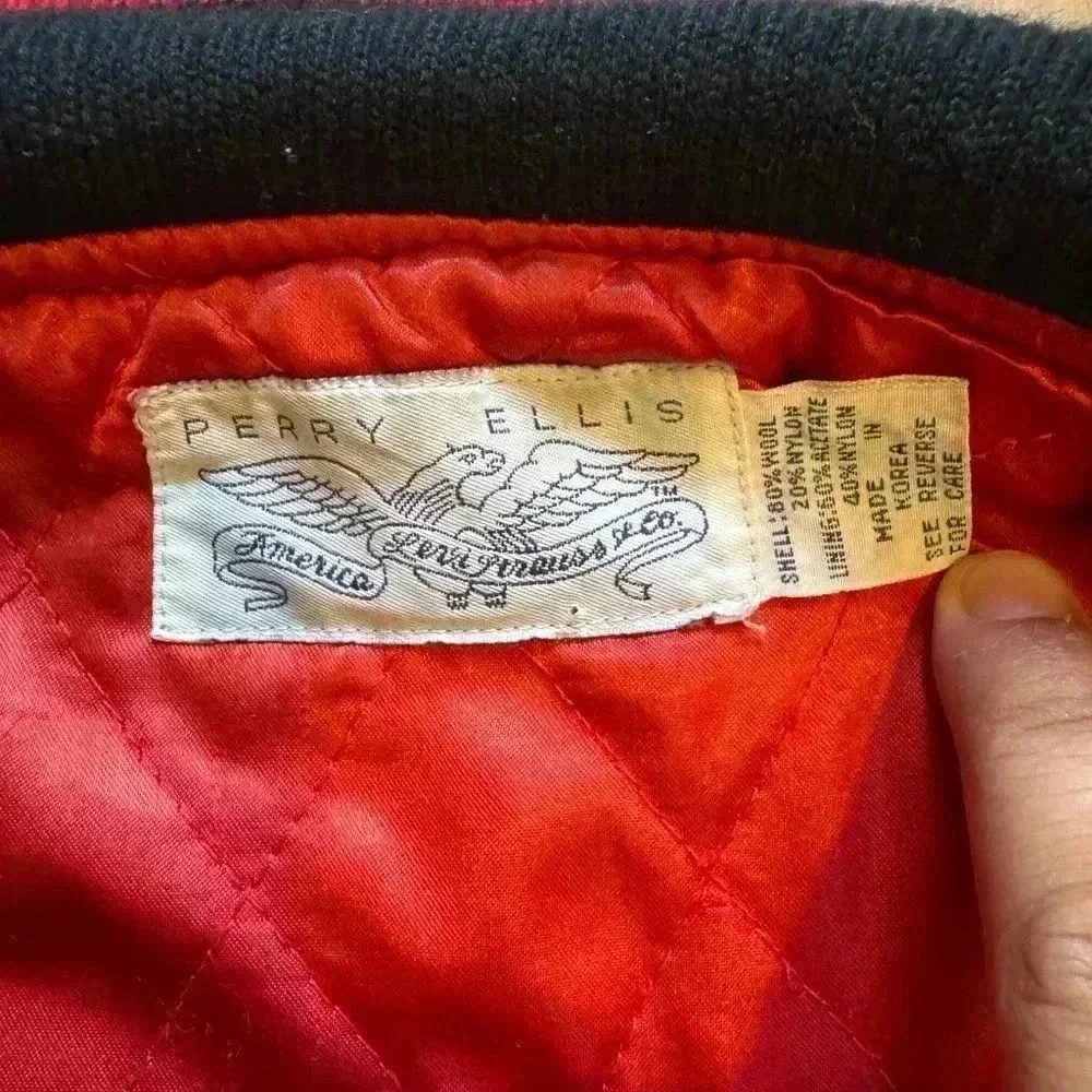 "Perry Ellis Levi Strauss ""AMERICA"" Vtg Bomber Wool Grey Jacket Large Korea" L - Picture 4 of 6
